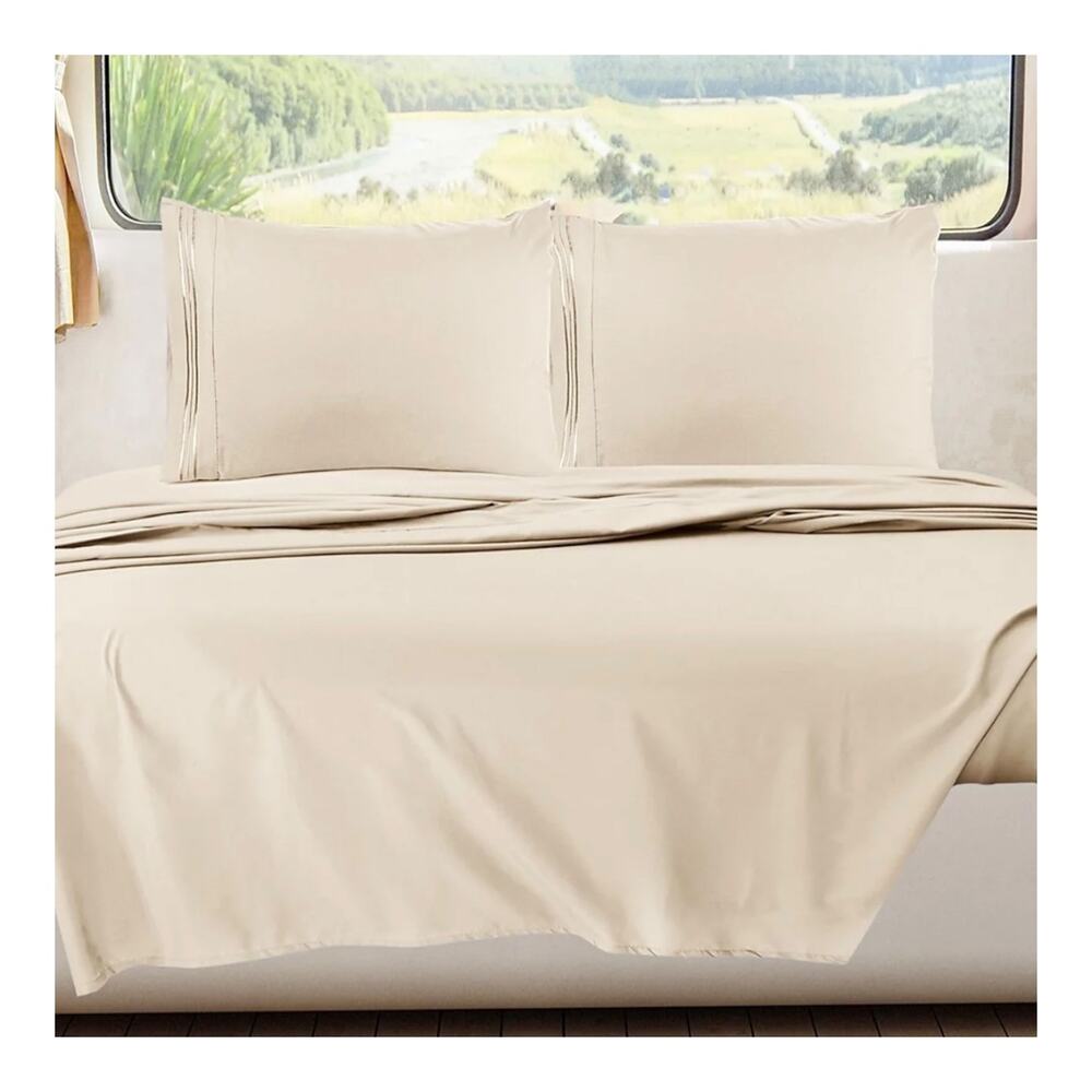 Nestl Premier 1800 Series Deep Pocket Bed 4 Piece Sheet Set Beige RV Queen